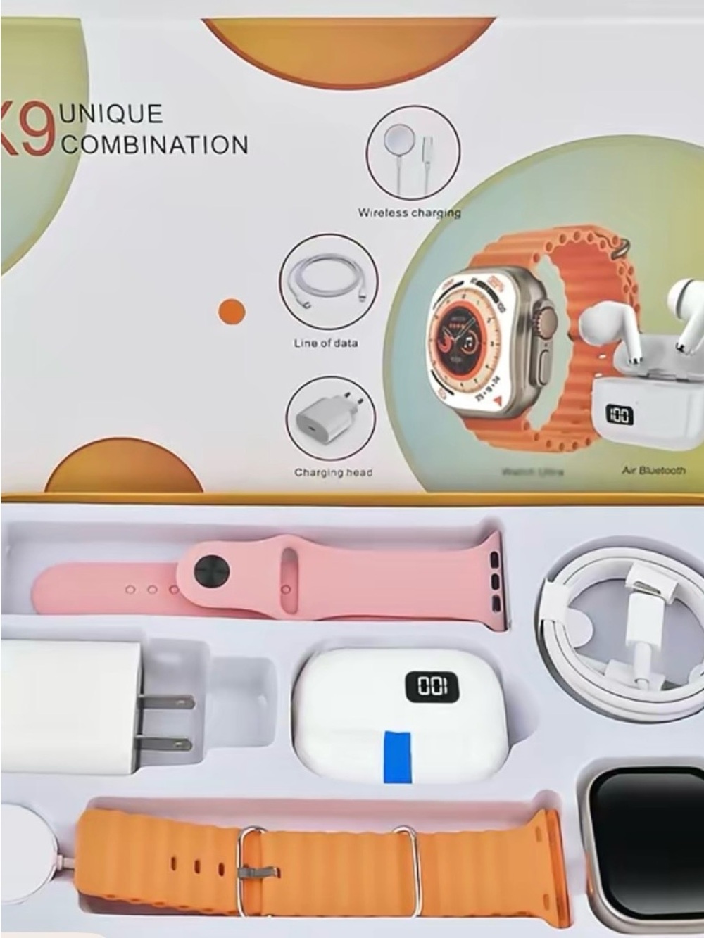 Smartwatch and Earbuds Combo Pack - Pink & Orange